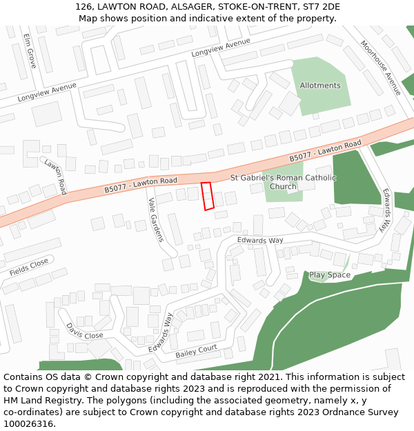 126, LAWTON ROAD, ALSAGER, STOKE-ON-TRENT, ST7 2DE: Location map and indicative extent of plot