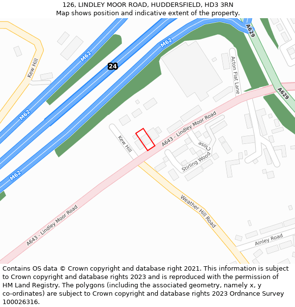 126, LINDLEY MOOR ROAD, HUDDERSFIELD, HD3 3RN: Location map and indicative extent of plot
