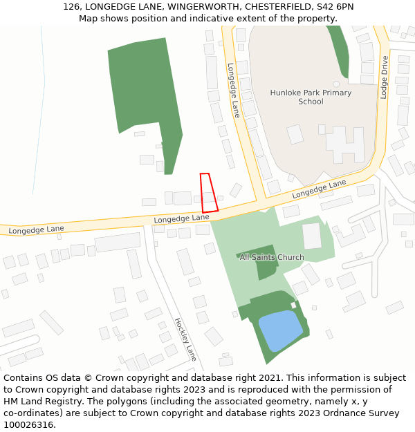 126, LONGEDGE LANE, WINGERWORTH, CHESTERFIELD, S42 6PN: Location map and indicative extent of plot