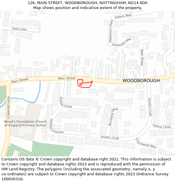 126, MAIN STREET, WOODBOROUGH, NOTTINGHAM, NG14 6DA: Location map and indicative extent of plot
