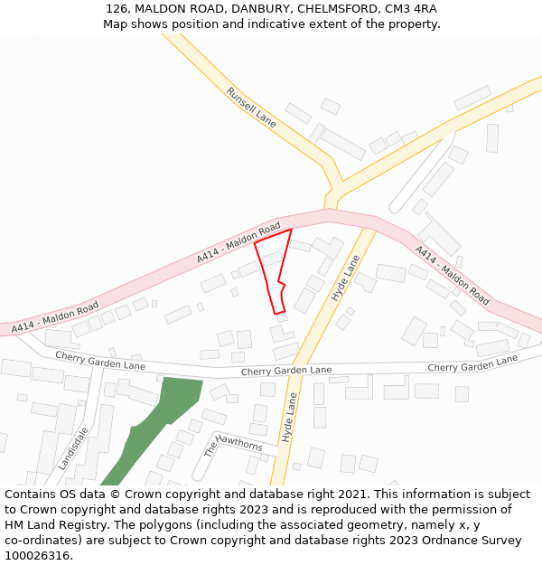 126, MALDON ROAD, DANBURY, CHELMSFORD, CM3 4RA: Location map and indicative extent of plot