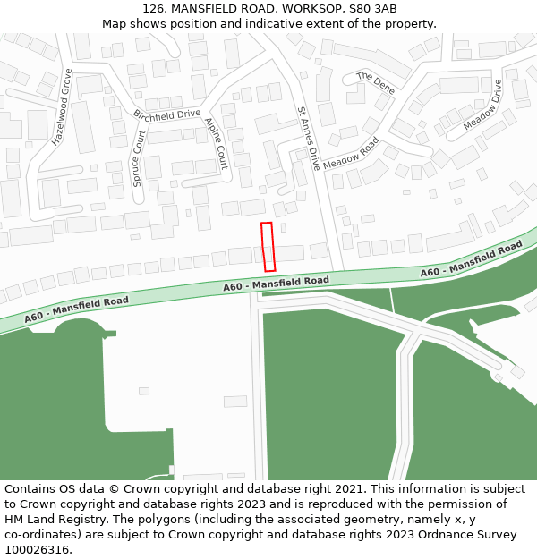 126, MANSFIELD ROAD, WORKSOP, S80 3AB: Location map and indicative extent of plot