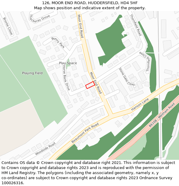 126, MOOR END ROAD, HUDDERSFIELD, HD4 5HF: Location map and indicative extent of plot