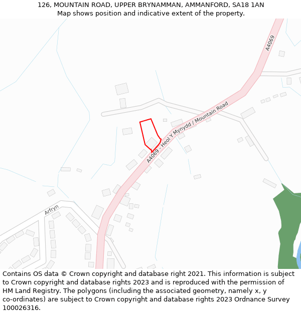 126, MOUNTAIN ROAD, UPPER BRYNAMMAN, AMMANFORD, SA18 1AN: Location map and indicative extent of plot