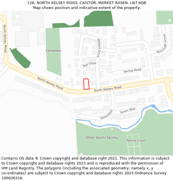 126, NORTH KELSEY ROAD, CAISTOR, MARKET RASEN, LN7 6QB: Location map and indicative extent of plot