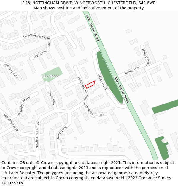 126, NOTTINGHAM DRIVE, WINGERWORTH, CHESTERFIELD, S42 6WB: Location map and indicative extent of plot