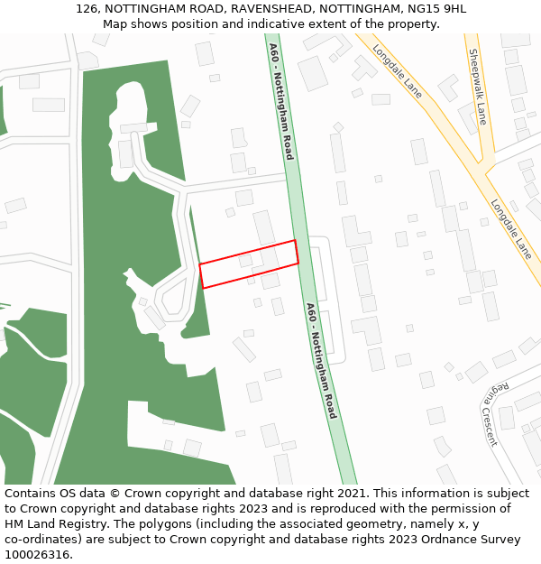 126, NOTTINGHAM ROAD, RAVENSHEAD, NOTTINGHAM, NG15 9HL: Location map and indicative extent of plot