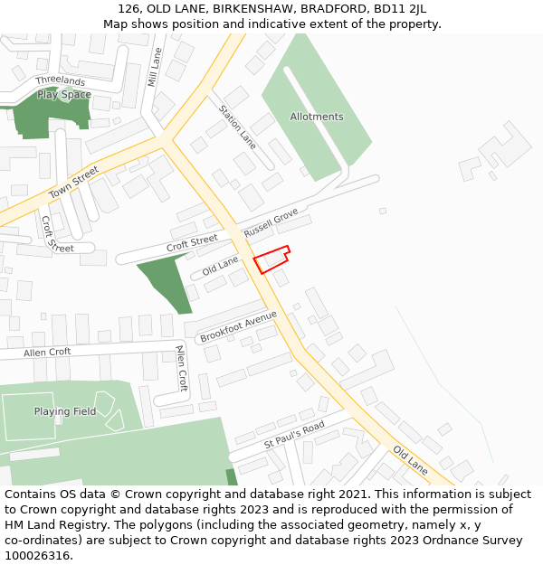 126, OLD LANE, BIRKENSHAW, BRADFORD, BD11 2JL: Location map and indicative extent of plot