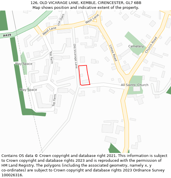 126, OLD VICARAGE LANE, KEMBLE, CIRENCESTER, GL7 6BB: Location map and indicative extent of plot