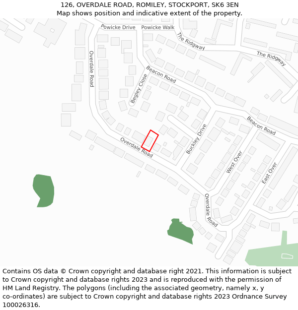 126, OVERDALE ROAD, ROMILEY, STOCKPORT, SK6 3EN: Location map and indicative extent of plot