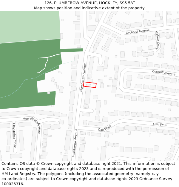 126, PLUMBEROW AVENUE, HOCKLEY, SS5 5AT: Location map and indicative extent of plot