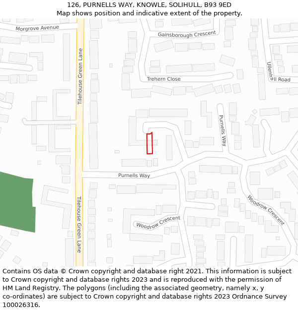 126, PURNELLS WAY, KNOWLE, SOLIHULL, B93 9ED: Location map and indicative extent of plot