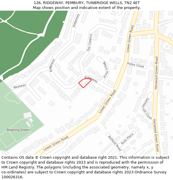 126, RIDGEWAY, PEMBURY, TUNBRIDGE WELLS, TN2 4ET: Location map and indicative extent of plot