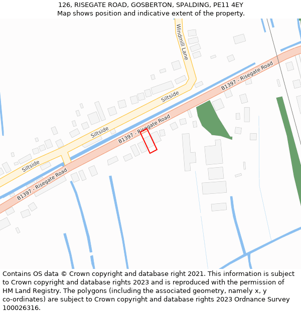 126, RISEGATE ROAD, GOSBERTON, SPALDING, PE11 4EY: Location map and indicative extent of plot