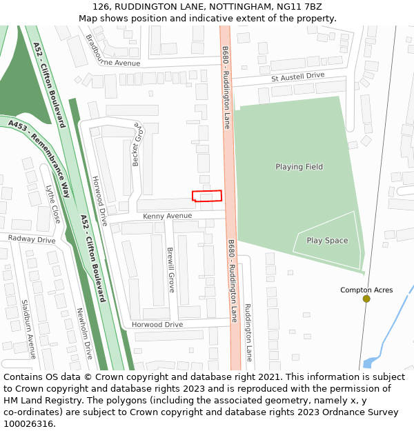 126, RUDDINGTON LANE, NOTTINGHAM, NG11 7BZ: Location map and indicative extent of plot