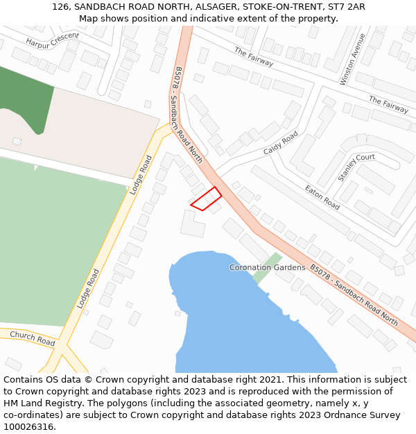 126, SANDBACH ROAD NORTH, ALSAGER, STOKE-ON-TRENT, ST7 2AR: Location map and indicative extent of plot