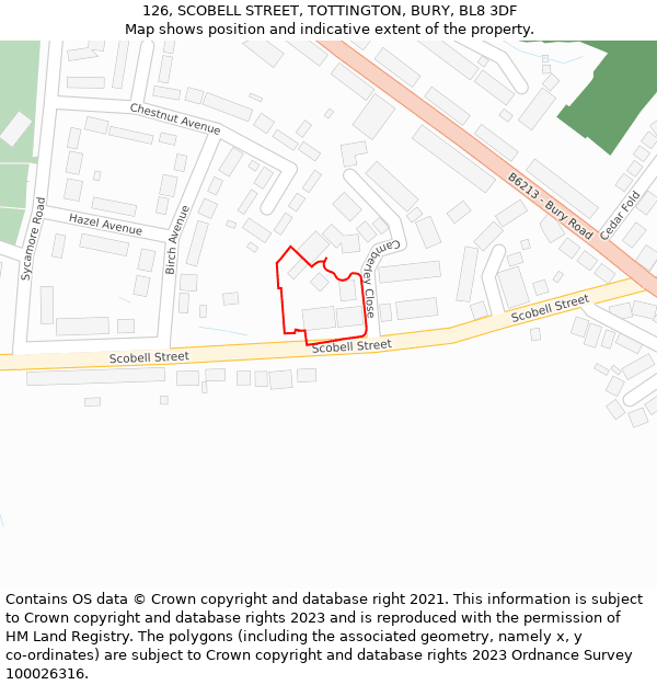 126, SCOBELL STREET, TOTTINGTON, BURY, BL8 3DF: Location map and indicative extent of plot