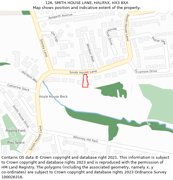 126, SMITH HOUSE LANE, HALIFAX, HX3 8XA: Location map and indicative extent of plot