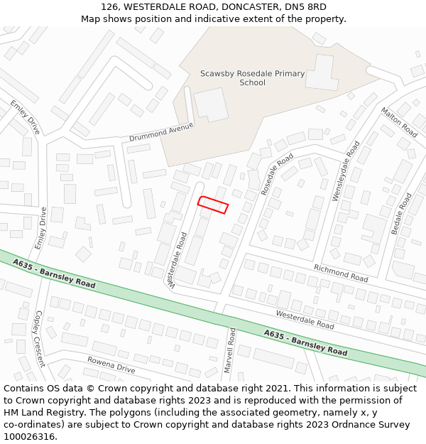 126, WESTERDALE ROAD, DONCASTER, DN5 8RD: Location map and indicative extent of plot