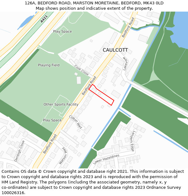 126A, BEDFORD ROAD, MARSTON MORETAINE, BEDFORD, MK43 0LD: Location map and indicative extent of plot