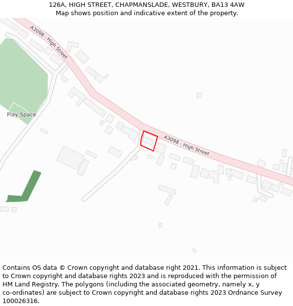 126A, HIGH STREET, CHAPMANSLADE, WESTBURY, BA13 4AW: Location map and indicative extent of plot