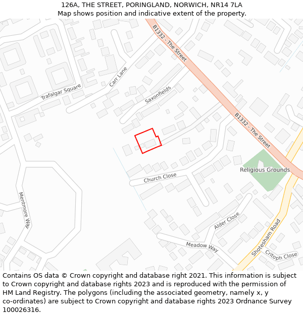 126A, THE STREET, PORINGLAND, NORWICH, NR14 7LA: Location map and indicative extent of plot