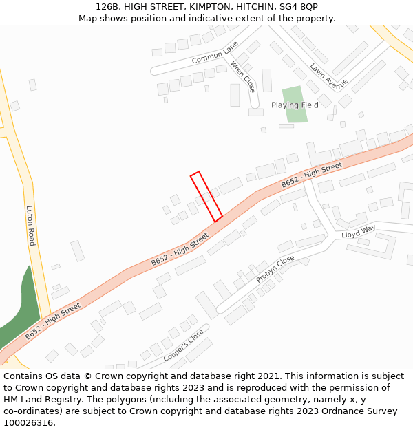 126B, HIGH STREET, KIMPTON, HITCHIN, SG4 8QP: Location map and indicative extent of plot