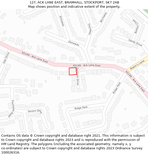 127, ACK LANE EAST, BRAMHALL, STOCKPORT, SK7 2AB: Location map and indicative extent of plot