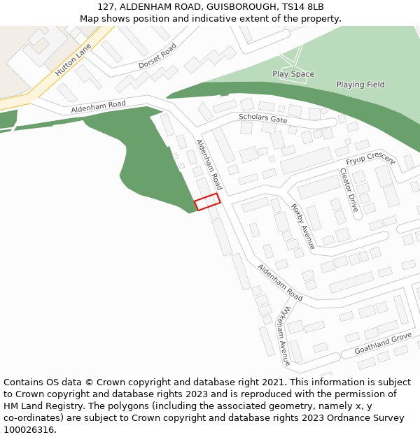 127, ALDENHAM ROAD, GUISBOROUGH, TS14 8LB: Location map and indicative extent of plot