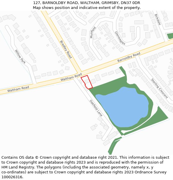 127, BARNOLDBY ROAD, WALTHAM, GRIMSBY, DN37 0DR: Location map and indicative extent of plot