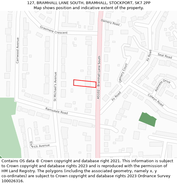 127, BRAMHALL LANE SOUTH, BRAMHALL, STOCKPORT, SK7 2PP: Location map and indicative extent of plot