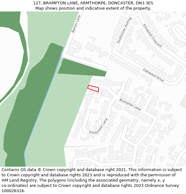 127, BRAMPTON LANE, ARMTHORPE, DONCASTER, DN3 3ES: Location map and indicative extent of plot