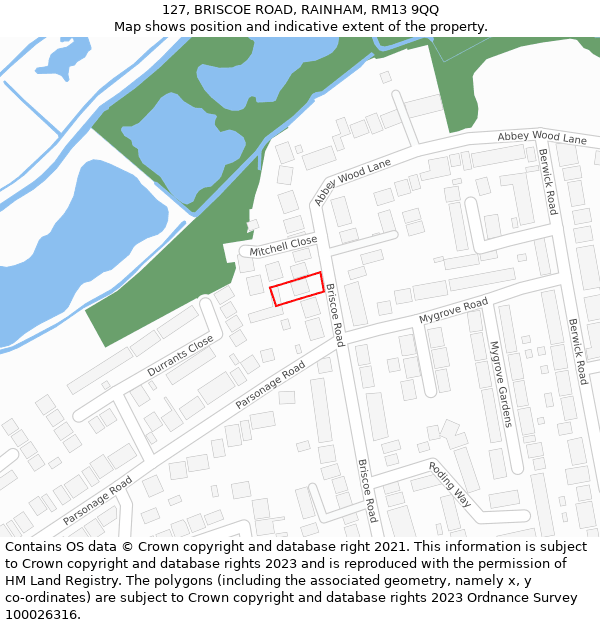 127, BRISCOE ROAD, RAINHAM, RM13 9QQ: Location map and indicative extent of plot