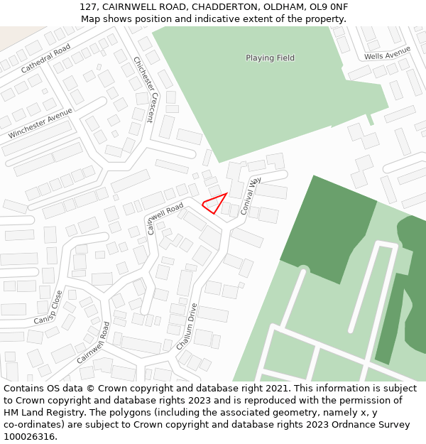 127, CAIRNWELL ROAD, CHADDERTON, OLDHAM, OL9 0NF: Location map and indicative extent of plot