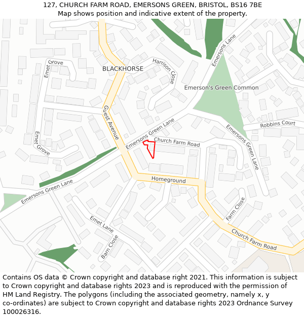 127, CHURCH FARM ROAD, EMERSONS GREEN, BRISTOL, BS16 7BE: Location map and indicative extent of plot