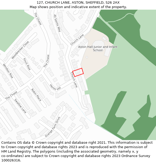 127, CHURCH LANE, ASTON, SHEFFIELD, S26 2AX: Location map and indicative extent of plot