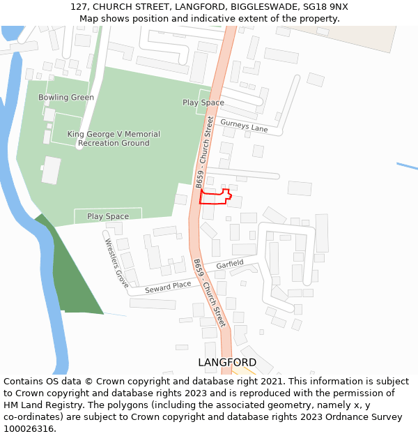 127, CHURCH STREET, LANGFORD, BIGGLESWADE, SG18 9NX: Location map and indicative extent of plot