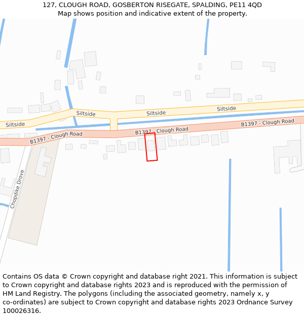 127, CLOUGH ROAD, GOSBERTON RISEGATE, SPALDING, PE11 4QD: Location map and indicative extent of plot