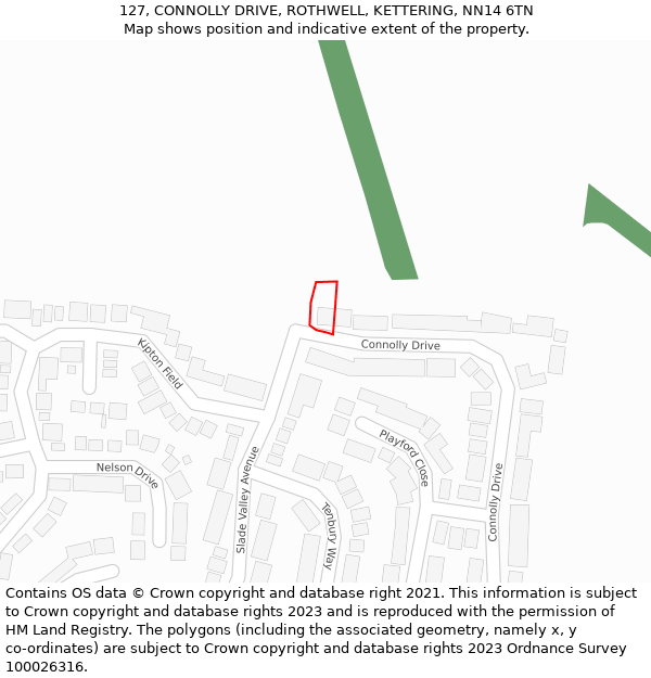 127, CONNOLLY DRIVE, ROTHWELL, KETTERING, NN14 6TN: Location map and indicative extent of plot
