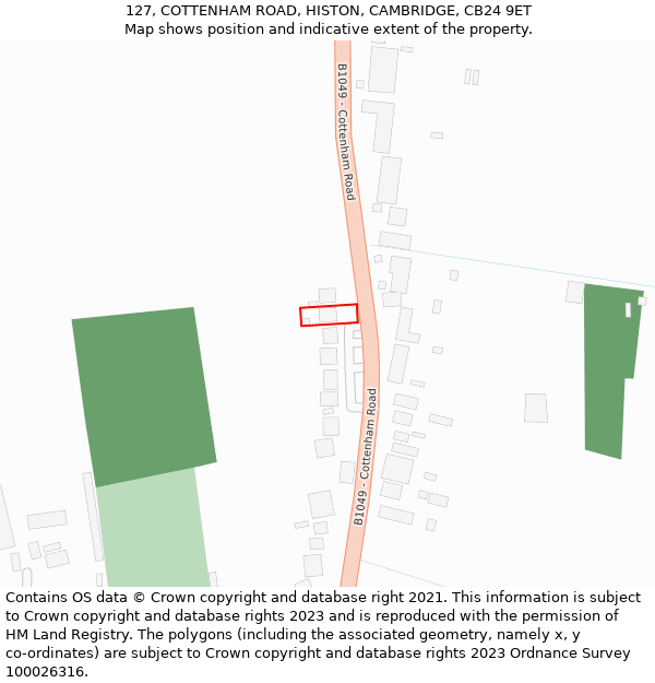 127, COTTENHAM ROAD, HISTON, CAMBRIDGE, CB24 9ET: Location map and indicative extent of plot