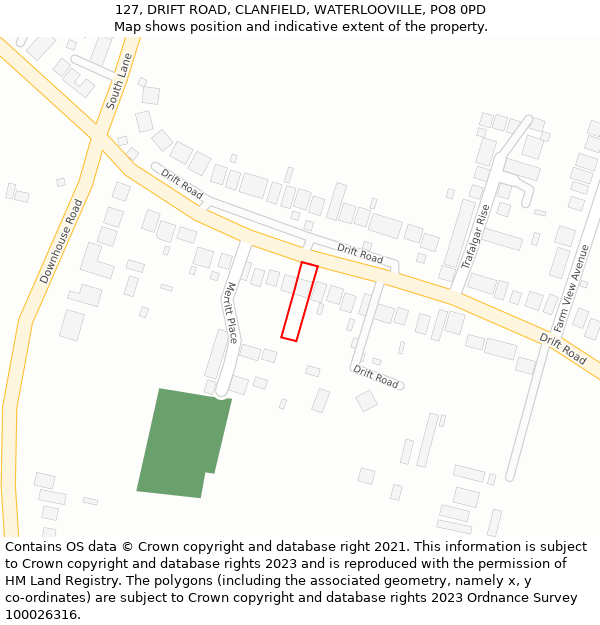 127, DRIFT ROAD, CLANFIELD, WATERLOOVILLE, PO8 0PD: Location map and indicative extent of plot