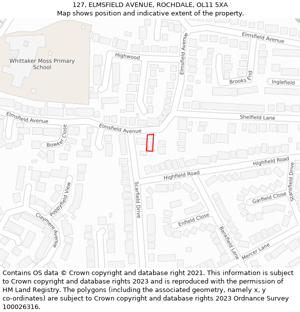 127, ELMSFIELD AVENUE, ROCHDALE, OL11 5XA: Location map and indicative extent of plot