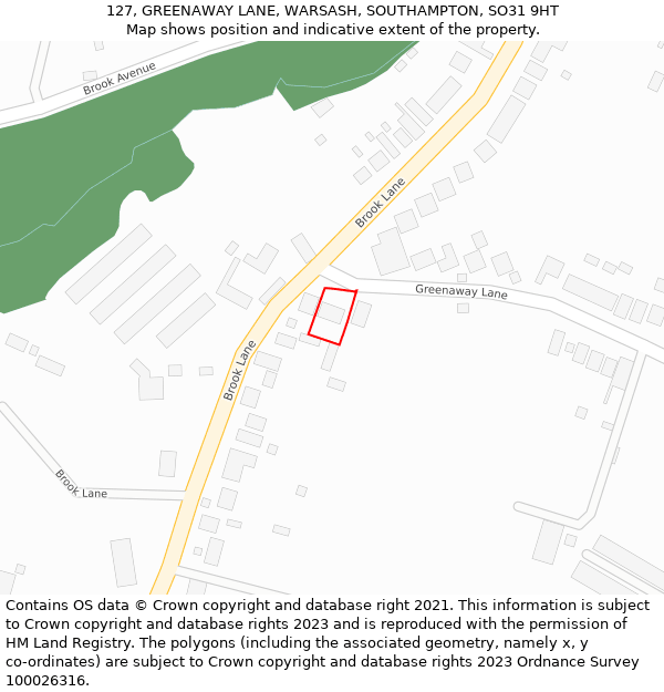 127, GREENAWAY LANE, WARSASH, SOUTHAMPTON, SO31 9HT: Location map and indicative extent of plot