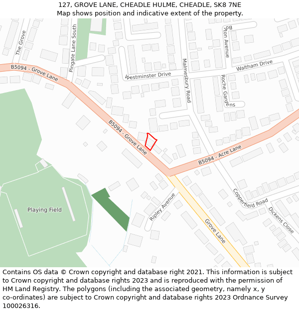 127, GROVE LANE, CHEADLE HULME, CHEADLE, SK8 7NE: Location map and indicative extent of plot