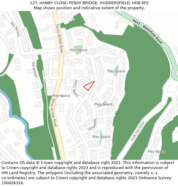 127, HANBY CLOSE, FENAY BRIDGE, HUDDERSFIELD, HD8 0FZ: Location map and indicative extent of plot