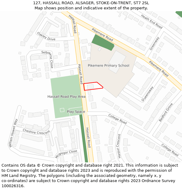 127, HASSALL ROAD, ALSAGER, STOKE-ON-TRENT, ST7 2SL: Location map and indicative extent of plot