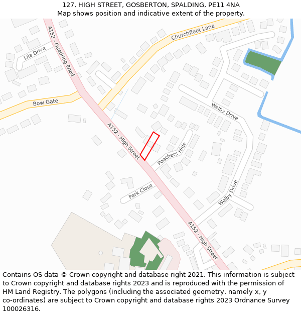 127, HIGH STREET, GOSBERTON, SPALDING, PE11 4NA: Location map and indicative extent of plot