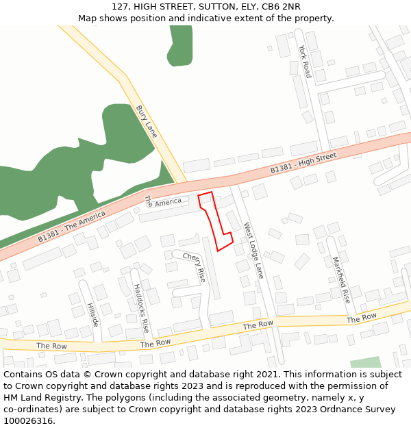 127, HIGH STREET, SUTTON, ELY, CB6 2NR: Location map and indicative extent of plot