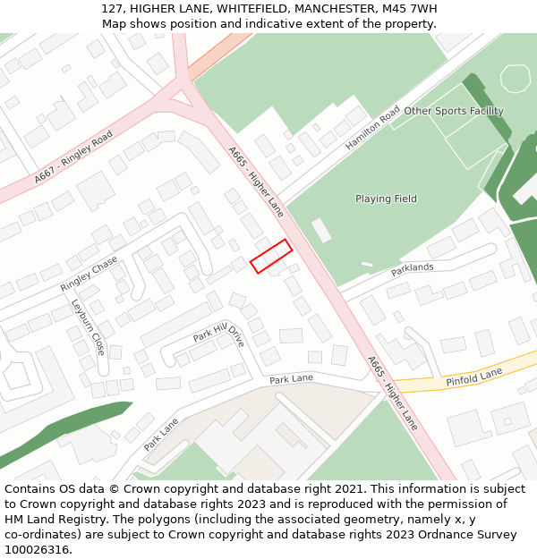 127, HIGHER LANE, WHITEFIELD, MANCHESTER, M45 7WH: Location map and indicative extent of plot