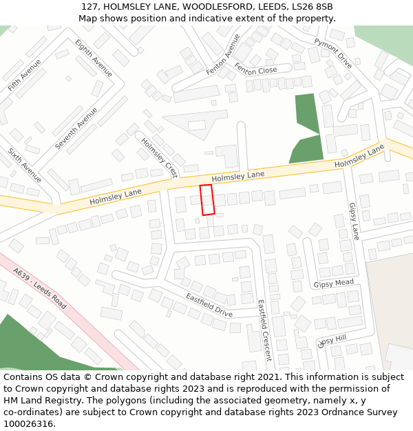 127, HOLMSLEY LANE, WOODLESFORD, LEEDS, LS26 8SB: Location map and indicative extent of plot